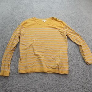 Croft & Barrow Women's Yellow Striped Cotton Knit Top Button Detail Med‎
